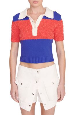 STAUD Spencer Colorblock Cotton Blend Polo Sweater in Hibiscus/Atlantic Stripe