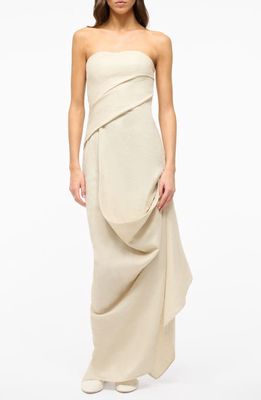 STAUD Strapless Linen Dress in Natural