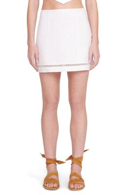 STAUD Tori Embroidered Inset Linen Miniskirt in White