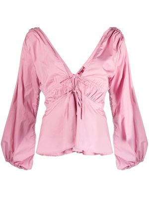 STAUD V-neck gathered long-sleeve blouse - Pink