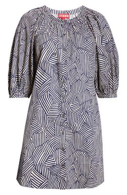STAUD Vincent Abstract Stripe Cotton Minidress in Navy Mosaic