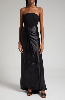 STAUD Wayfaring Strapless Satin Maxi Dress in Black