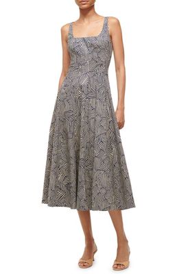 STAUD Wells Abstract Print Stretch Cotton Dress in Navy Mosaic