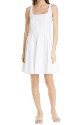STAUD Wells Cotton Stretch Poplin Fit & Flare Dress in White