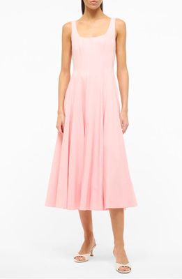 STAUD Wells Square Neck Stretch Cotton Dress in Pearl Pink