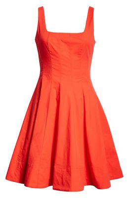 STAUD Wells Stretch Poplin Fit & Flare Dress in Red Rose