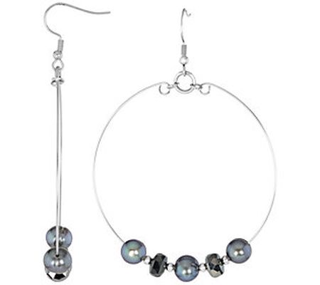 Steel by Design Cultured Pearl & Crystal Hoop E arrings