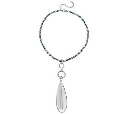 Steel by Design Cultured Pearl Strand with Tear drop Pendant