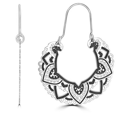 Steel by Design Heart Lace Hoop Earrings