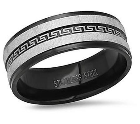 Steel by Design Men's Black Greek Key Band Ring