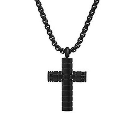 Steel by Design Men's Black IP Cross Pend ant w / Chain