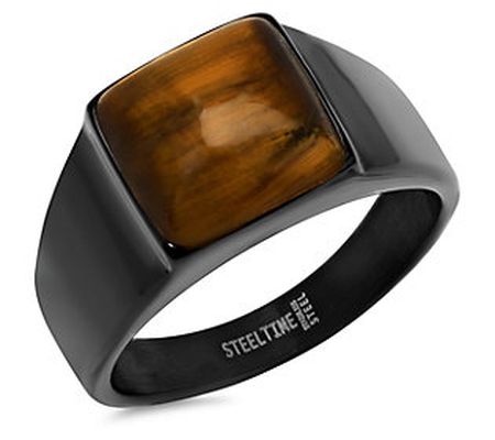 Steel by Design Men's Black IP Tiger Eye Ring