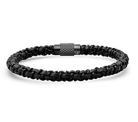 Steel by Design Men's Black Leather Bracelet