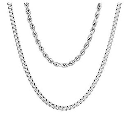 Steel by Design Men's Layered Box & Rope C hain Necklace