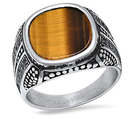Steel by Design Men's Tiger Eye & Cubic Zirconi a Ring