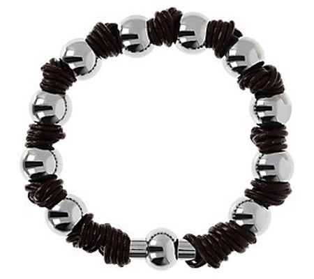 Steel By Design Polished Bead & Leather Knot Br acelet