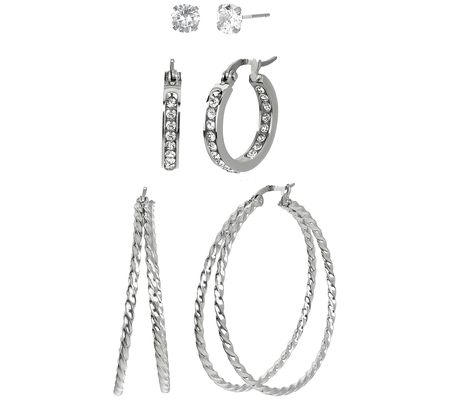 Steel by Design Set of 3 Hoop & Stud Earrings