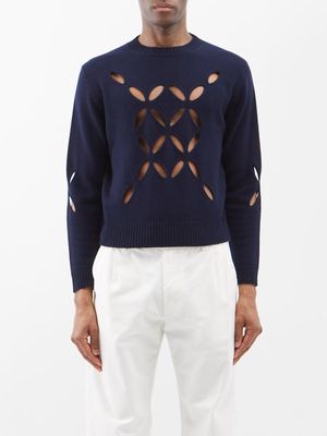 Stefan Cooke - Cutout Wool Sweater - Mens - Navy
