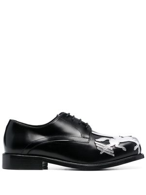 Stefan Cooke Pegasus laser-cut derby shoes - PEGASUS SQUARE TOE - BLACK POLIDO SILVER DETAIL