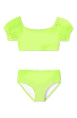 Stella Cove Kids' Neon Puff Sleeve Two-Piece Swimsuit in Yellow
