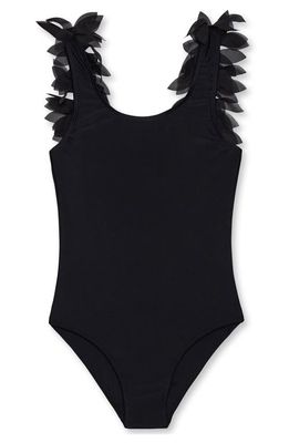 Stella Cove Kids' Petal Shoulder One-Piece Swimsuit in Black