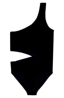 Stella Cove Kids' Side Cutout One-Shoulder Swimsuit in Black