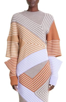 Stella McCartney 3D Stripe Cutout Asymmetric Virgin Wool Sweater in 8491 Multicolor 8491