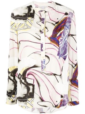 Stella McCartney abstract-print collarless shirt - Neutrals