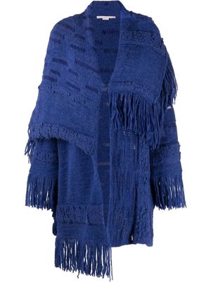 STELLA MCCARTNEY asymmetric fringed cardi-coat - Blue