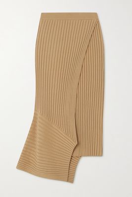 Stella McCartney - Asymmetric Ribbed Organic Cotton Skirt - Neutrals