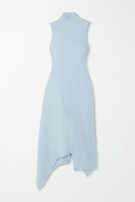 Stella McCartney - Asymmetric Ribbed Organic Cotton Turtleneck Dress - Blue