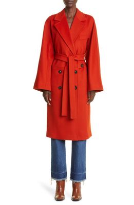 Stella McCartney Belted Double Breasted Wool Coat in 6302 Rust