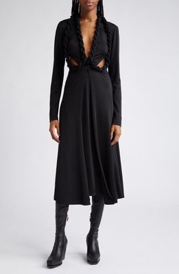 Stella McCartney Braided Trim Long Sleeve Cutout Dress in 1000 Black