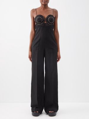 Stella Mccartney - Broderie-anglaise Bustier Jumpsuit - Womens - Black