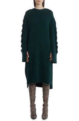 Stella McCartney Chain Cable Cashmere & Wool Sweater Dress in 3007 Forest Green