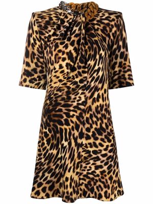 Stella McCartney chain-embellished neck leopard print dress - Neutrals