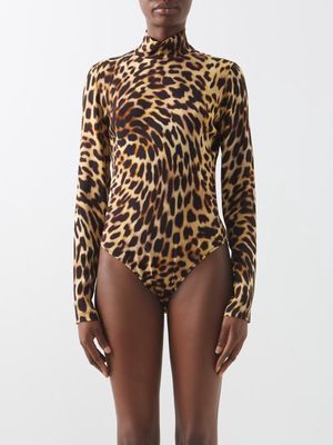 Stella Mccartney - Cheetah-print High-neck Bodysuit - Womens - Brown Print