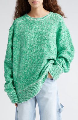 Stella McCartney Cotton Blend Bouclé Sweater in White/Green