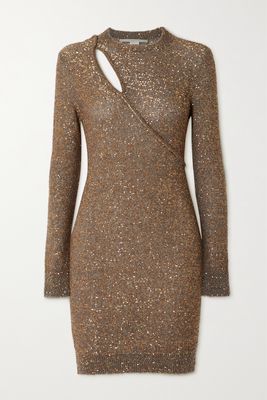 Stella McCartney - Cutout Sequined Metallic Knitted Mini Dress - Gold