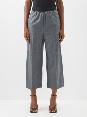 Stella Mccartney - Elasticated-waist Cropped Wool Suit Trousers - Womens - Grey Marl