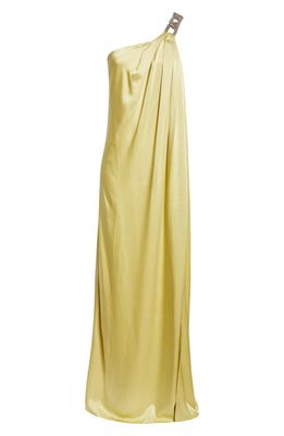Stella McCartney Falabella Crystal Chain Satin One-Shoulder Gown in 8302 - Pale Lime