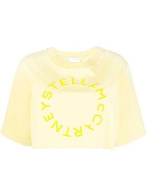 Stella McCartney flocked-logo cropped T-shirt - Yellow