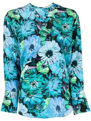Stella McCartney floral-print long-sleeve silk blouse - Blue