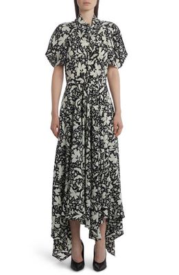 Stella McCartney Floral Print Puff Sleeve Silk Dress in Multicolor Black
