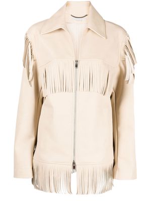 Stella McCartney fringe-detail zip-up jacket - Neutrals