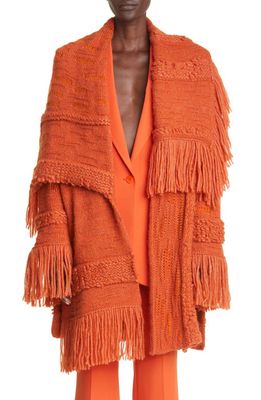 Stella McCartney Fringe Trim Alpaca & Wool Blend Coat in 7510 Tangerine