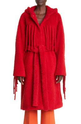 Stella McCartney Fringe Trim Faux Shearling Teddy Coat in 6504 Red