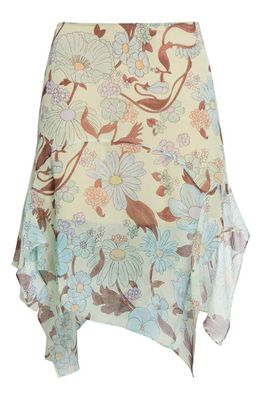 Stella McCartney Garden Floral Print Asymmetric Handkerchief Hem Silk Skirt in 3945 - Multicolor Mint