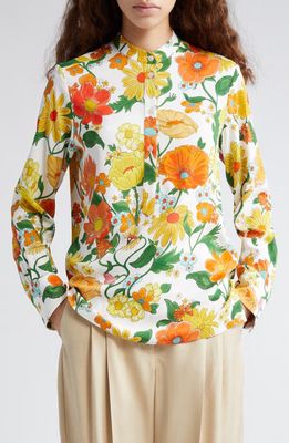 Stella McCartney Garden Floral Print Button-Up Shirt in Multicolor Orange