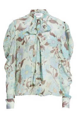 Stella McCartney Garden Floral Print Tie Neck Silk Shirt in 3945 - Multicolor Mint